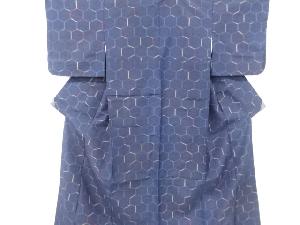 アンティーク　亀甲模様織り出し十日町紬着物